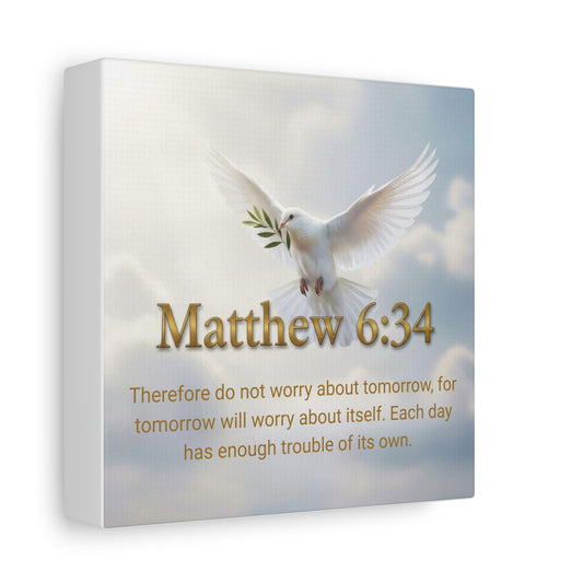 Inspirational Wall Art, Matthew 6:34 Canvas Print, Christian Decor, Uplifting Home Decoration, Motivational Gift