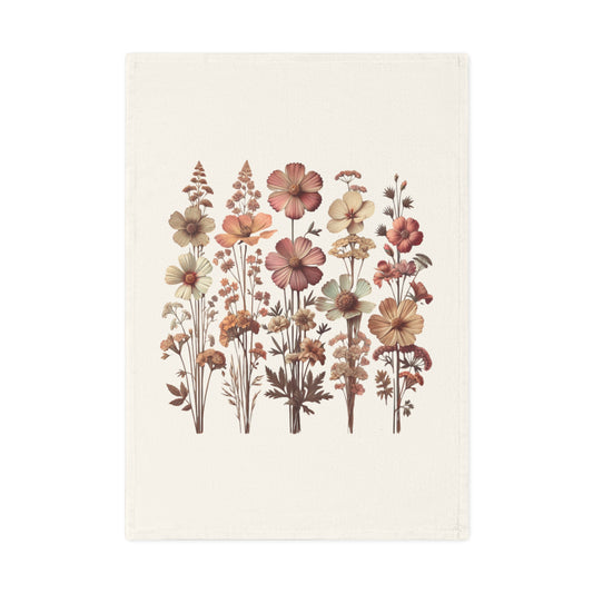 Floral Print Cotton Tea Towel - Vintage Botanical Design for Kitchen Decor