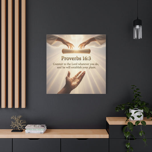 Inspirational Wall Art, Motivational Canvas Print, Home Decor, Christian Gift, Proverbs 16:3 Quote