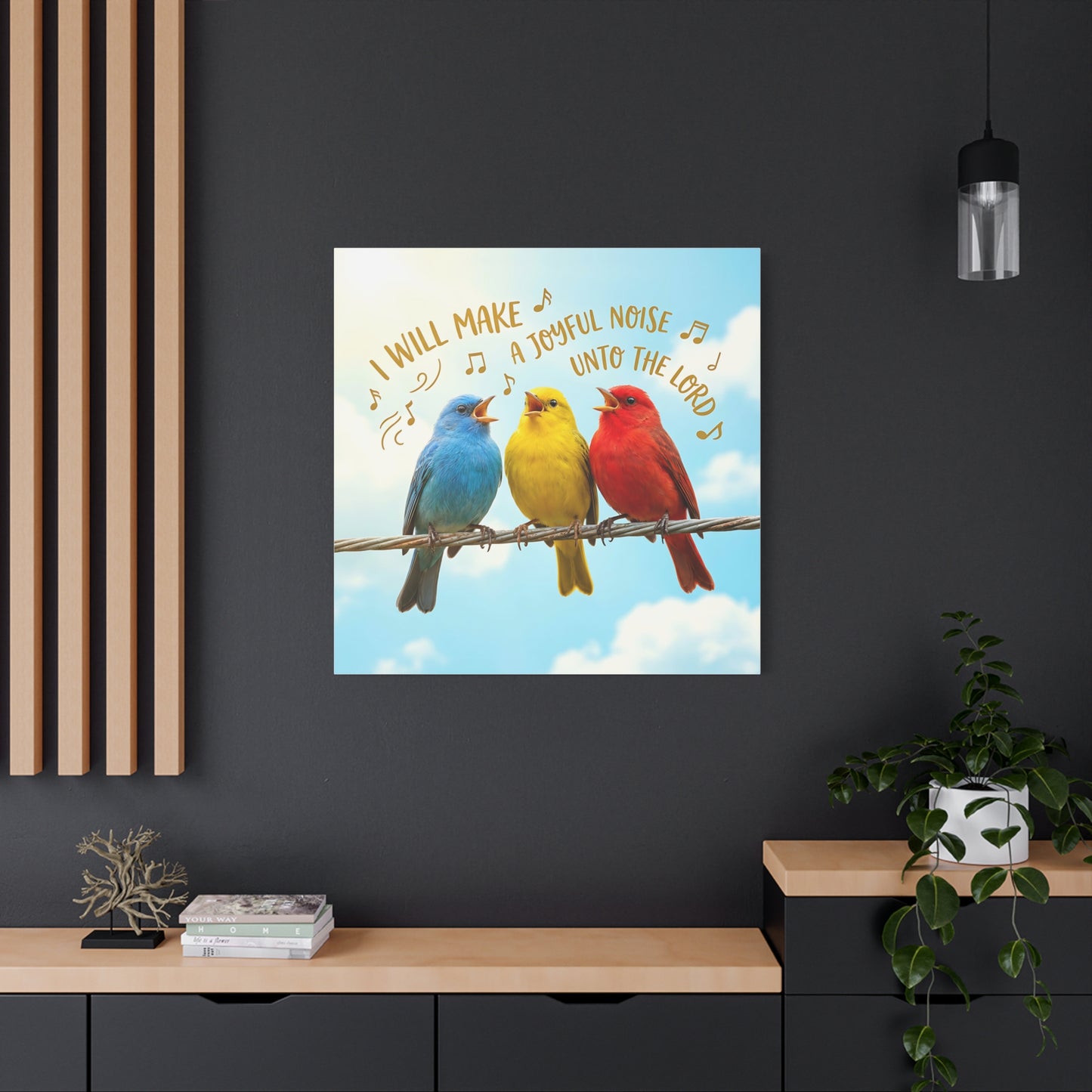 Joyful Birds Canvas Wall Art — "I Will Make A Joyful Noise unto the Lord" Motivational Wall Art