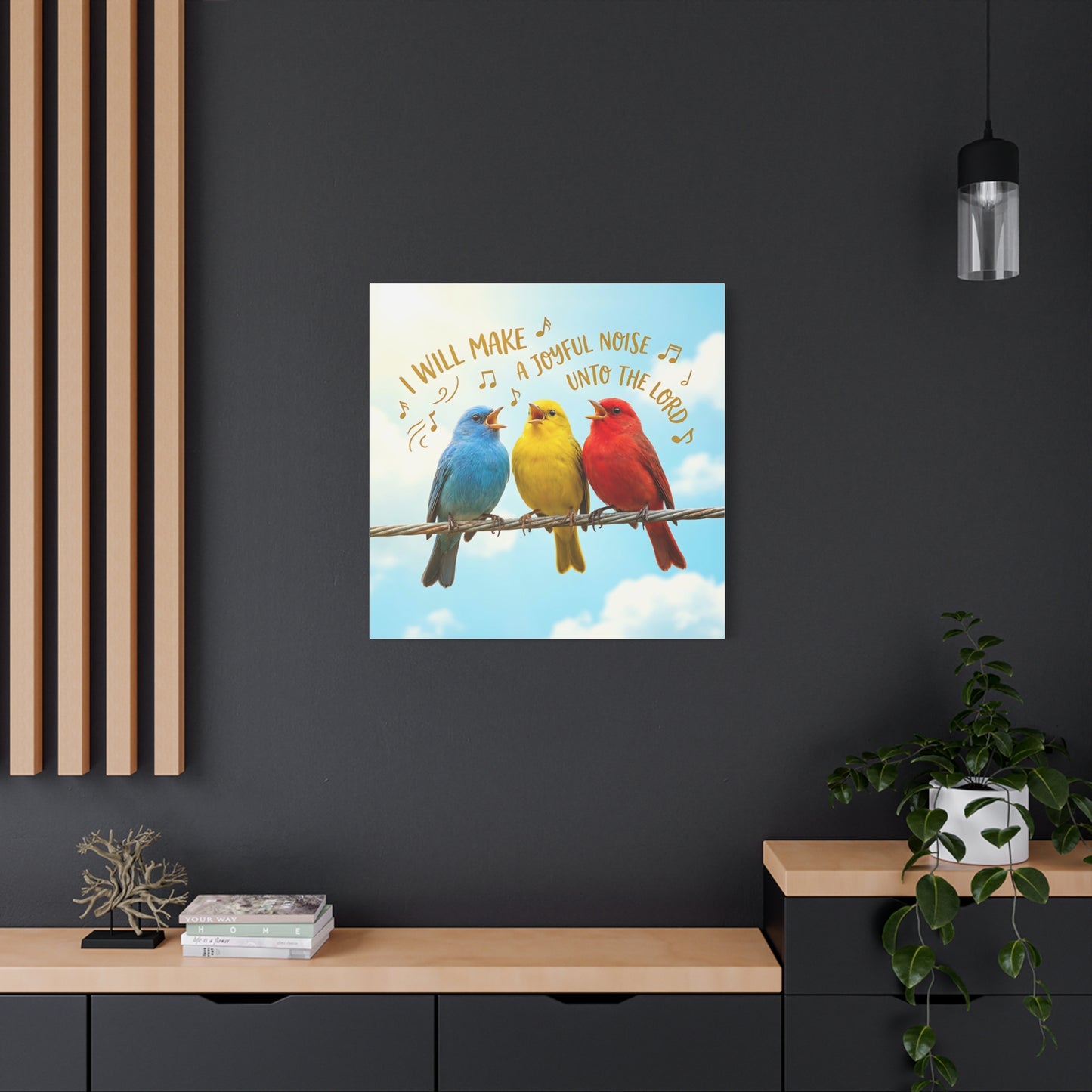 Joyful Birds Canvas Wall Art — "I Will Make A Joyful Noise unto the Lord" Motivational Wall Art
