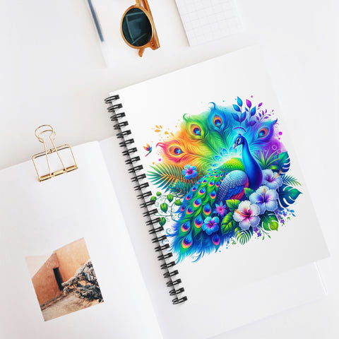 Colorful Peacock Spiral Notebook - Ruled Line - Perfect for Art Lovers and Floral Enthusiasts