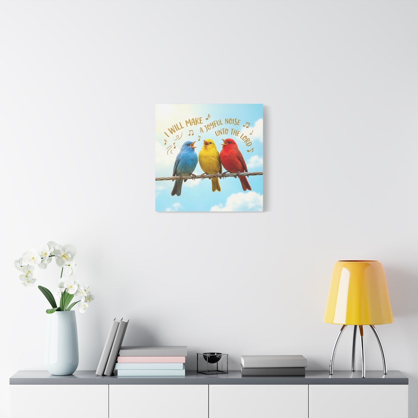 Joyful Birds Canvas Wall Art — "I Will Make A Joyful Noise unto the Lord" Motivational Wall Art