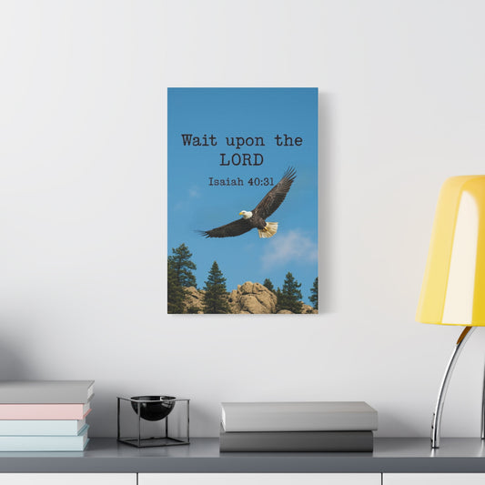 Motivational Wall Art - Eagle Soaring in the Bright Sky - Wait on the LORD - Bible Verse Inspired