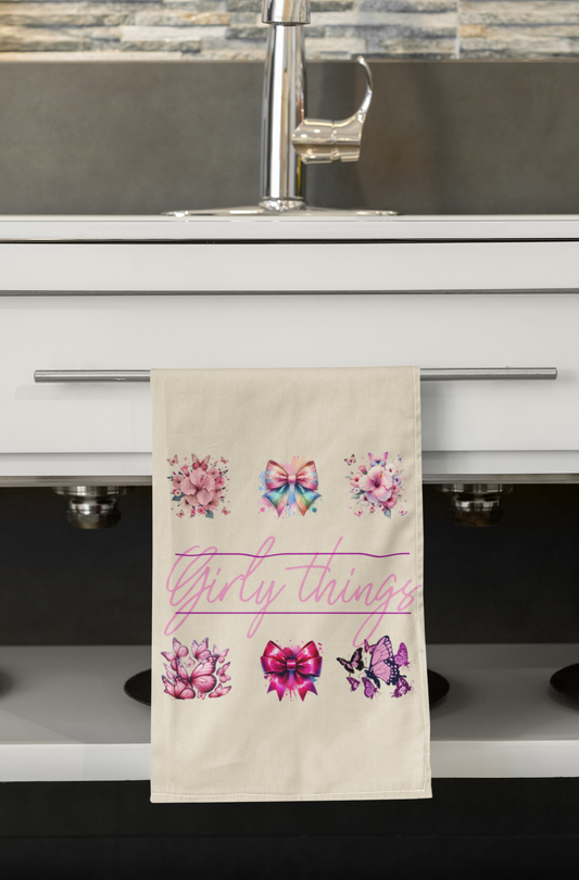 Girly Things Cotton Tea Towel - Floral and Bow Design