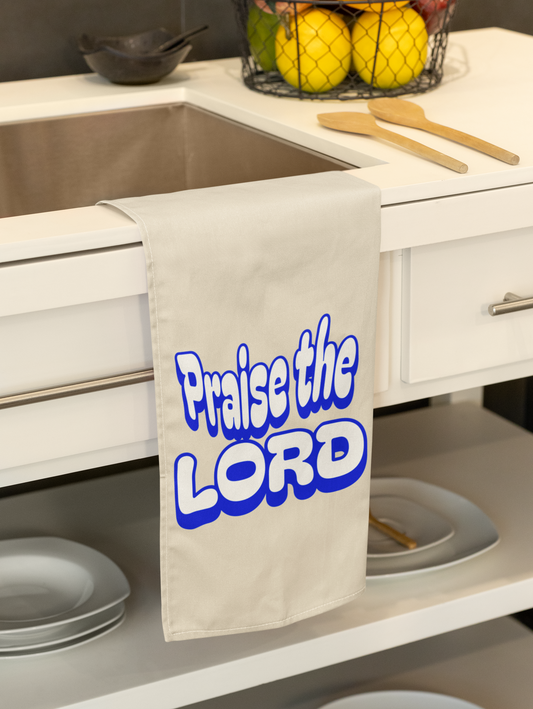 Praise the Lord Cotton Tea Towel - Inspirational Kitchen Decor for Faithful Home