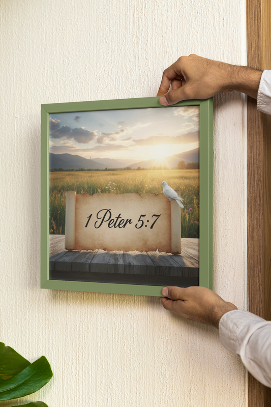 Inspirational Wall Art, Stretched Canvas Print, Home Decor, Scripture Art, 1 Peter 5:7, Motivational Wall Decor