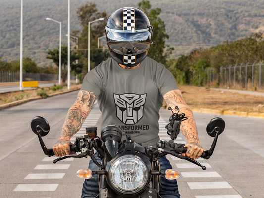 Transformed Graphic Tee — "Transformed" Romans 12:2 Christian Transformer Logo T-Shirt