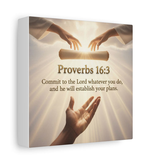 Inspirational Wall Art, Motivational Canvas Print, Home Decor, Christian Gift, Proverbs 16:3 Quote