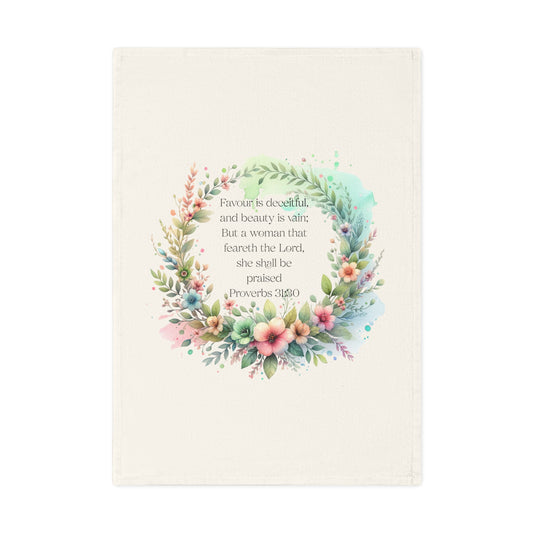 Decorative Cotton Tea Towel with Floral Proverbs Design