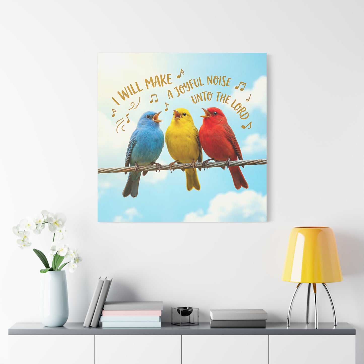 Joyful Birds Canvas Wall Art — "I Will Make A Joyful Noise unto the Lord" Motivational Wall Art