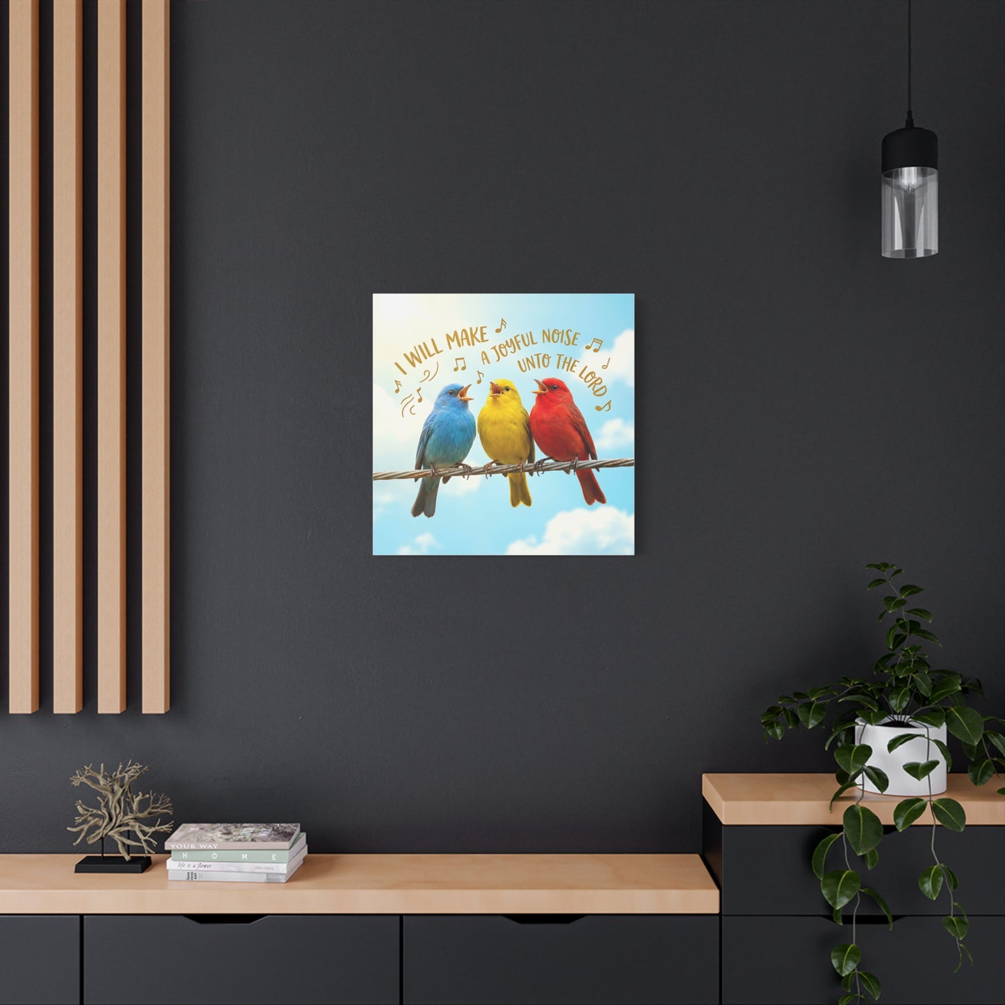 Joyful Birds Canvas Wall Art — "I Will Make A Joyful Noise unto the Lord" Motivational Wall Art