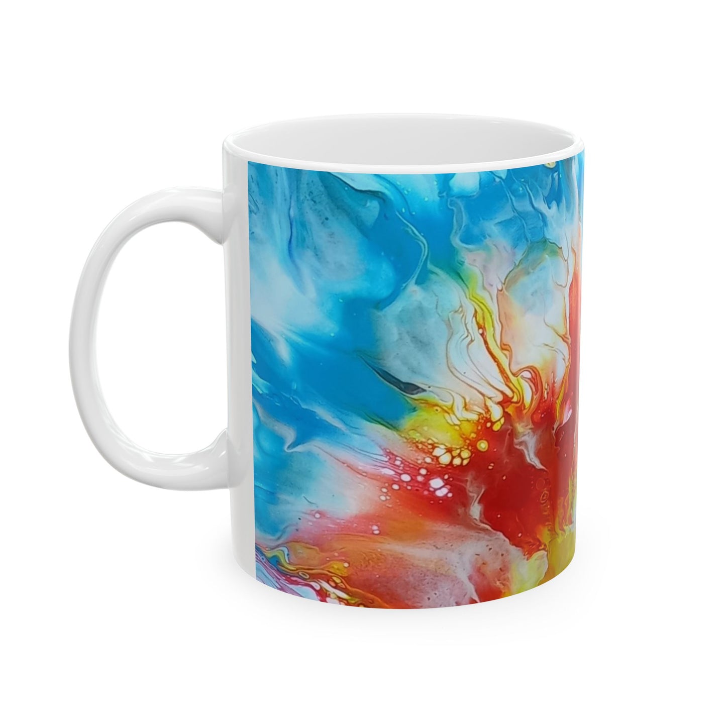 "The First Sunset" -  Earth Ceramic Mug - Acrylic Pouring Art Coffee Cup, 11oz, 15oz