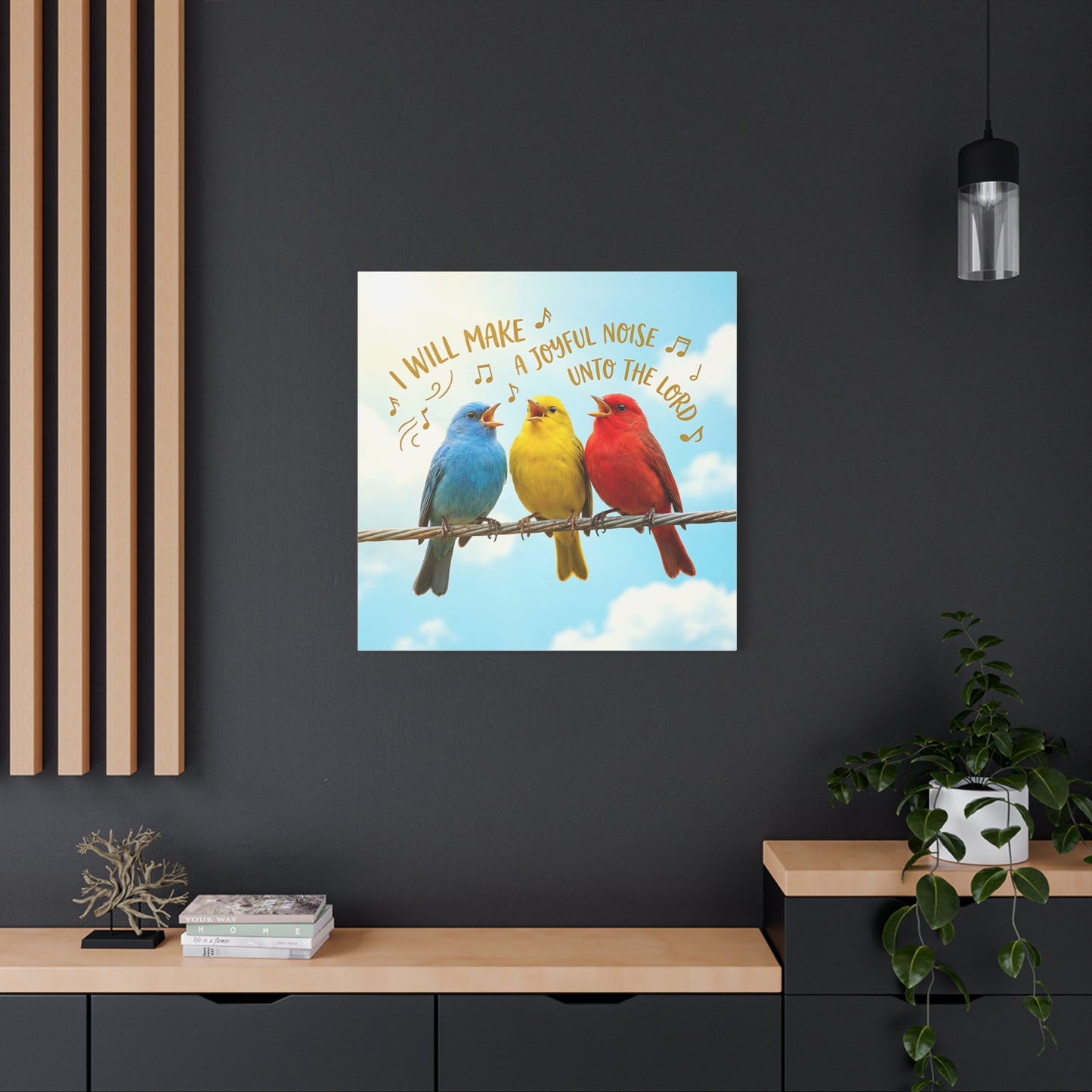 Joyful Birds Canvas Wall Art — "I Will Make A Joyful Noise unto the Lord" Motivational Wall Art