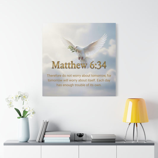 Inspirational Wall Art, Matthew 6:34 Canvas Print, Christian Decor, Uplifting Home Decoration, Motivational Gift
