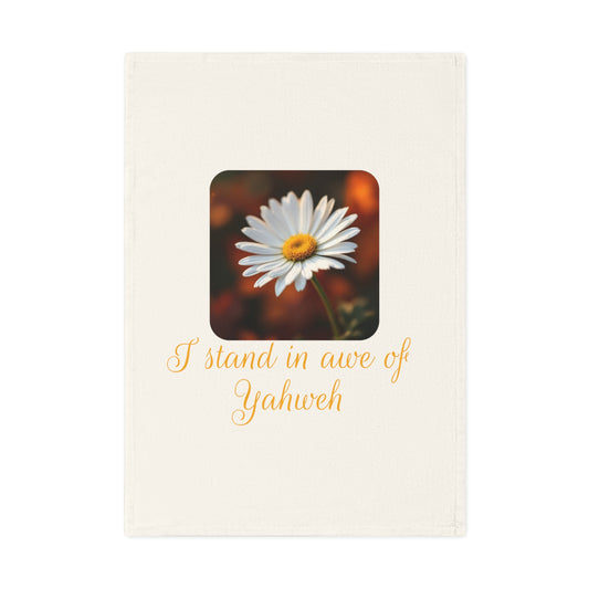 Inspirational Cotton Tea Towel - 'I Stand in Awe of Yahweh' with Daisy Design - Perfect for Home Decor and Gifts