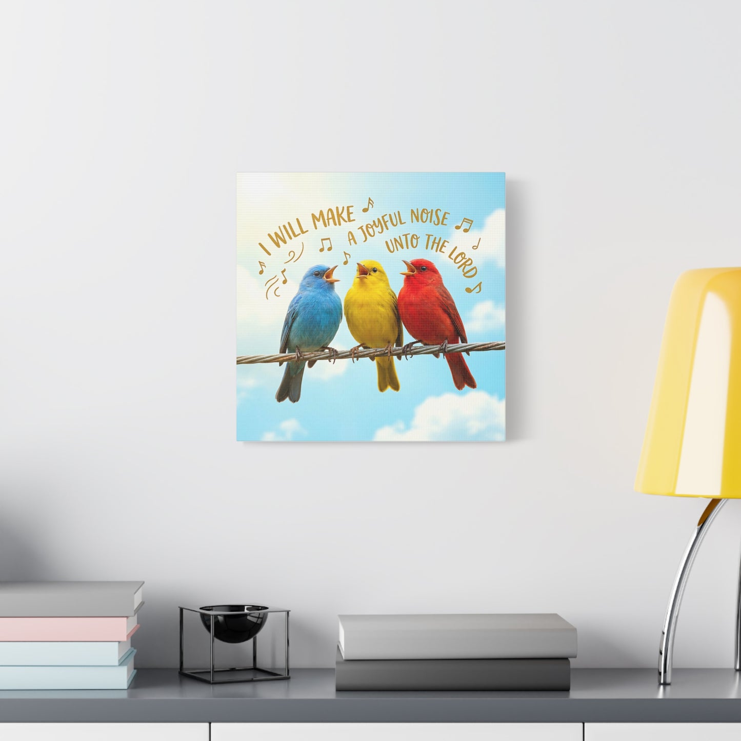 Joyful Birds Canvas Wall Art — "I Will Make A Joyful Noise unto the Lord" Motivational Wall Art